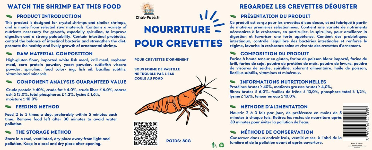 Nourriture à la Spiruline pour Crevettes et Poissons (80g) - Chat - FutéNourriture à la Spiruline pour Crevettes et Poissons (80g)Nourriture poissonChat - Futé