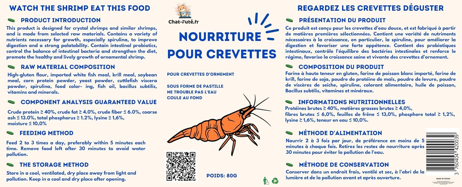 Nourriture à la Spiruline pour Crevettes et Poissons (80g) - Chat - FutéNourriture à la Spiruline pour Crevettes et Poissons (80g)Nourriture poissonChat - Futé